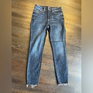 Judy Blue Jeans Womens 7/28 Skinny Tummy Control High Rise Dark Wash Raw Hem